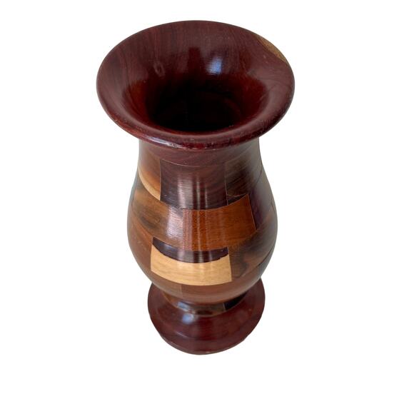 Wood Vase 8.5" Tall Hand Turned Solid Wood Inlay Cabincore Boho Natural - Picture 5 of 10